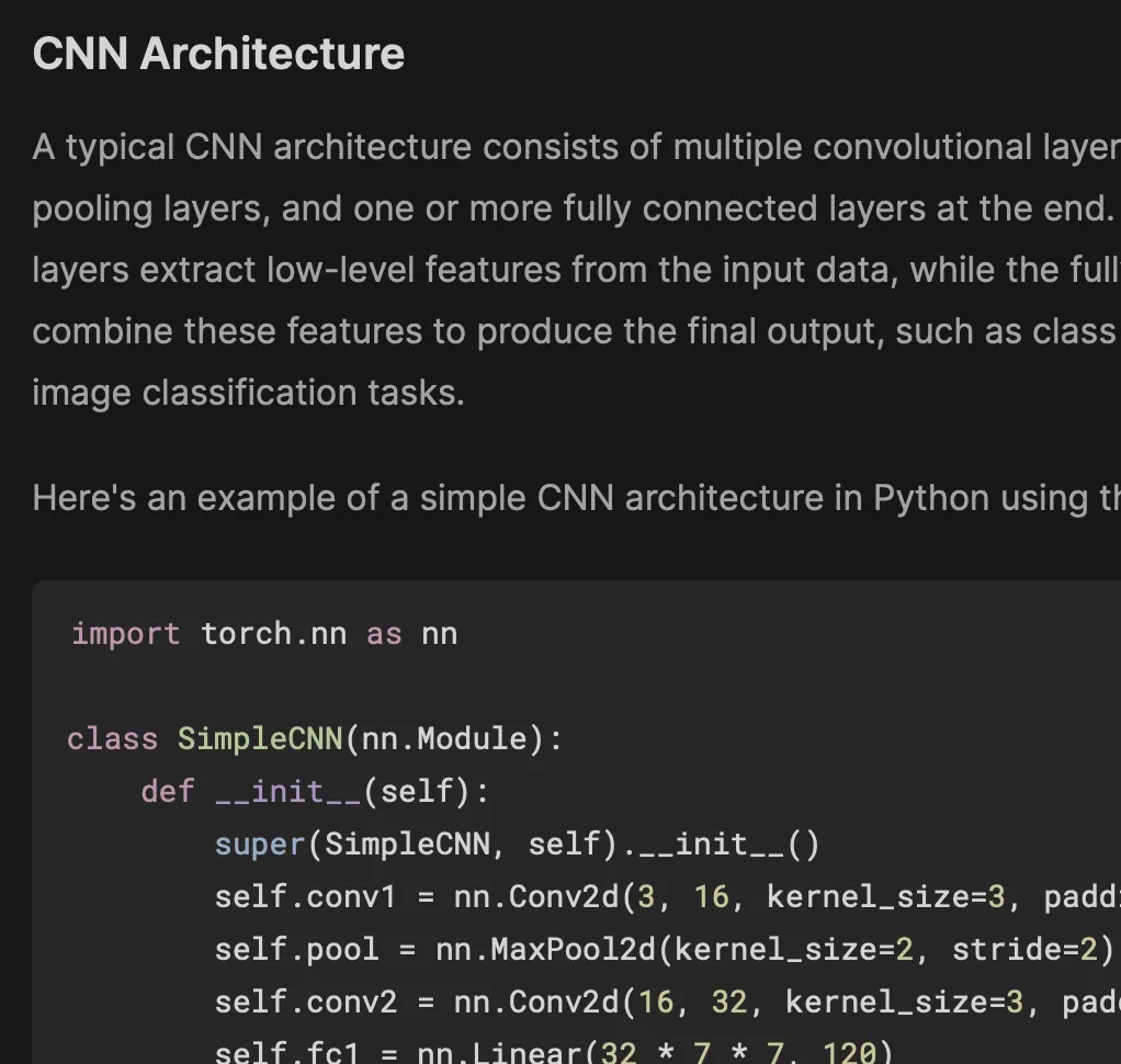 Code syntax highlighting example