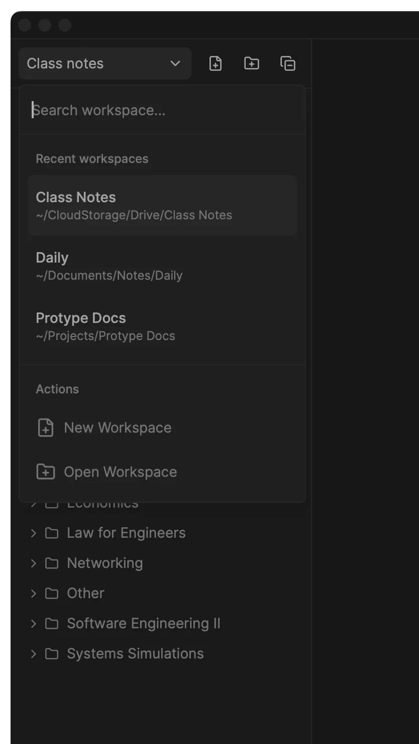 Workspace selector